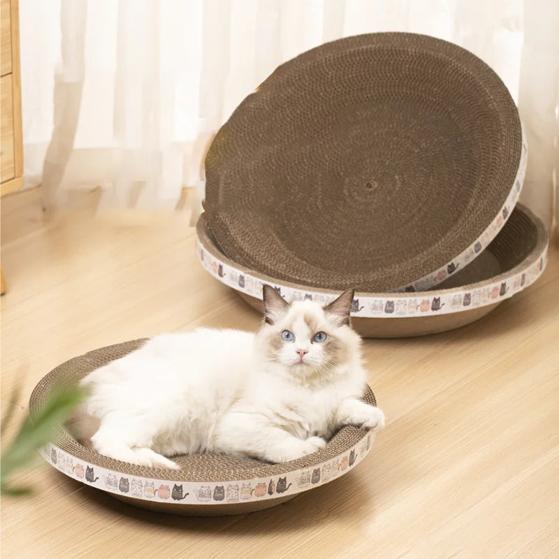 Corrugated Cat Scratcher Bed | Round Oval Grinding Claw Toy & Wear-Resistant Nest