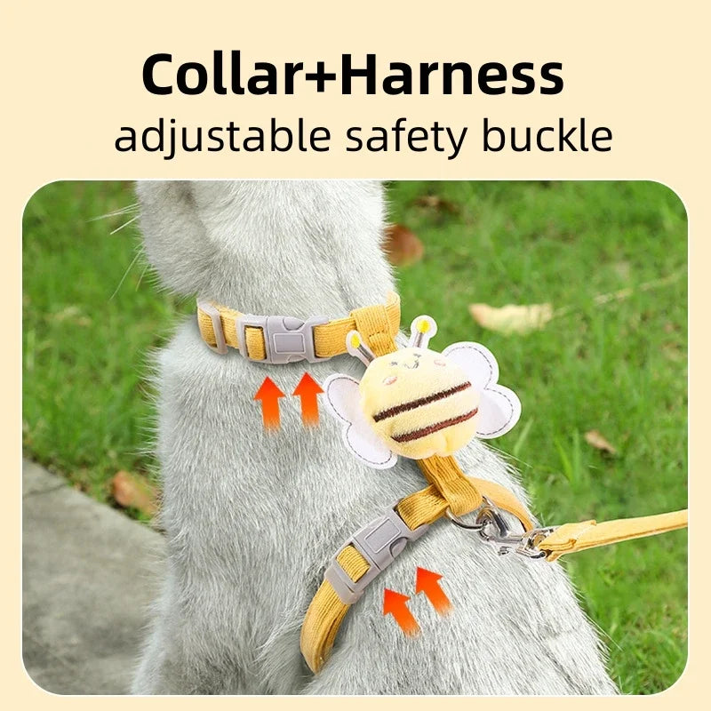 Cartoon Bee Cat Harness Leash Set | Adjustable Double Layer for Small Pets