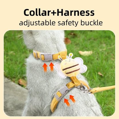 Cartoon Bee Cat Harness Leash Set | Adjustable Double Layer for Small Pets