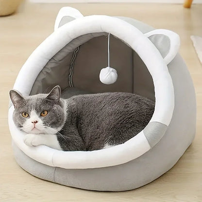 Cozy Cartoon Cat Cave Bed | Keep Your Kitten Warm and Snug in This Cute Pet House!