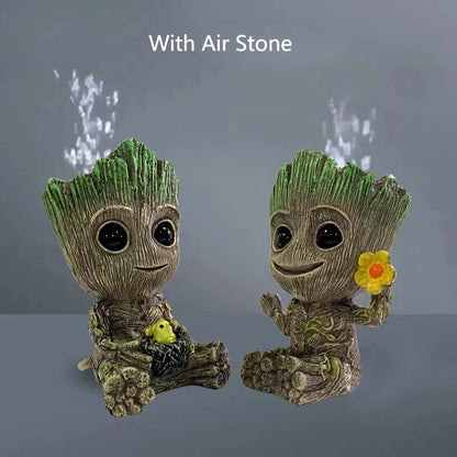 Cute Tree Man Figurine | Aquarium Decoration with Air Bubble Driftwood Statue & Fish Tank Shelter