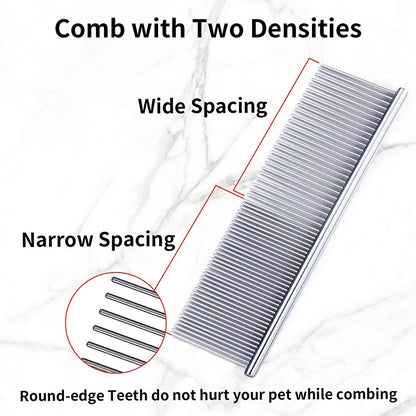 Stainless Steel Pet Dematting Comb | Grooming Tool for Dogs and Cats - Gently Removes Loose Undercoat and Fleas