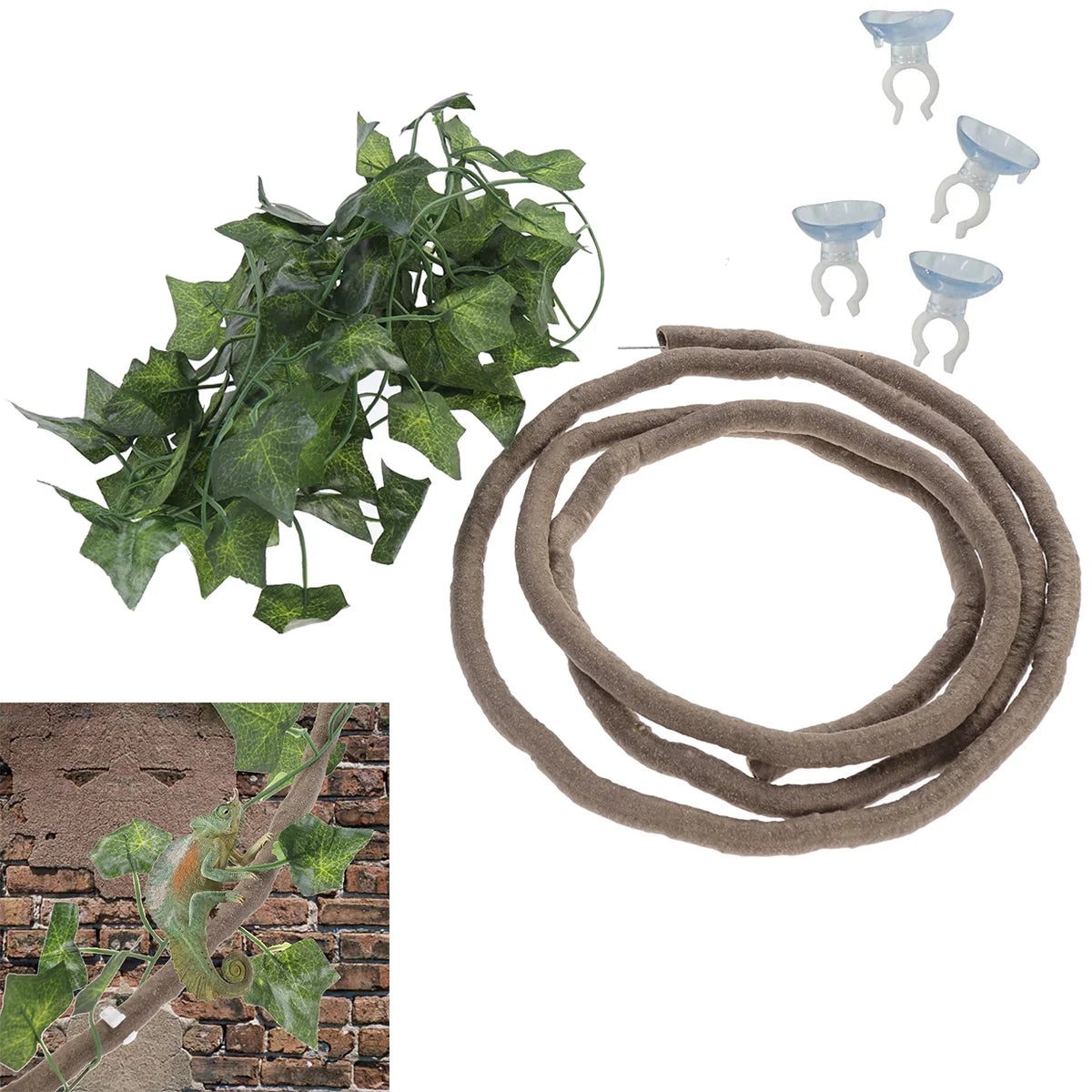 Flexible Reptile Vines with Suction Cups | Jungle Climber Habitat Decor for Lizards, Geckos & Snakes