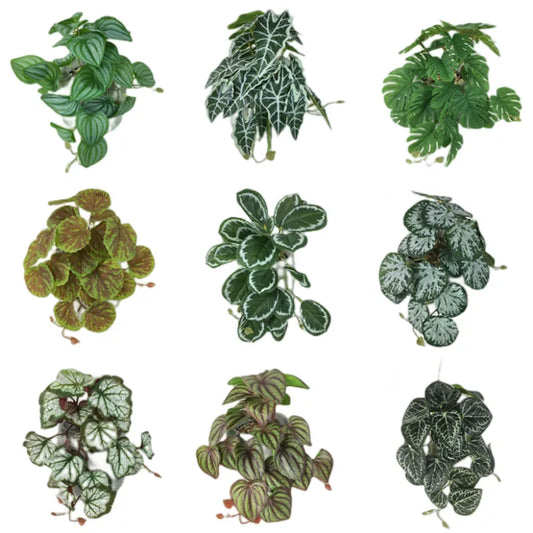 Artificial Terrarium Plant for Reptiles & Amphibians | Lifelike Tropical Leaves & Rattan Habitat Decor
