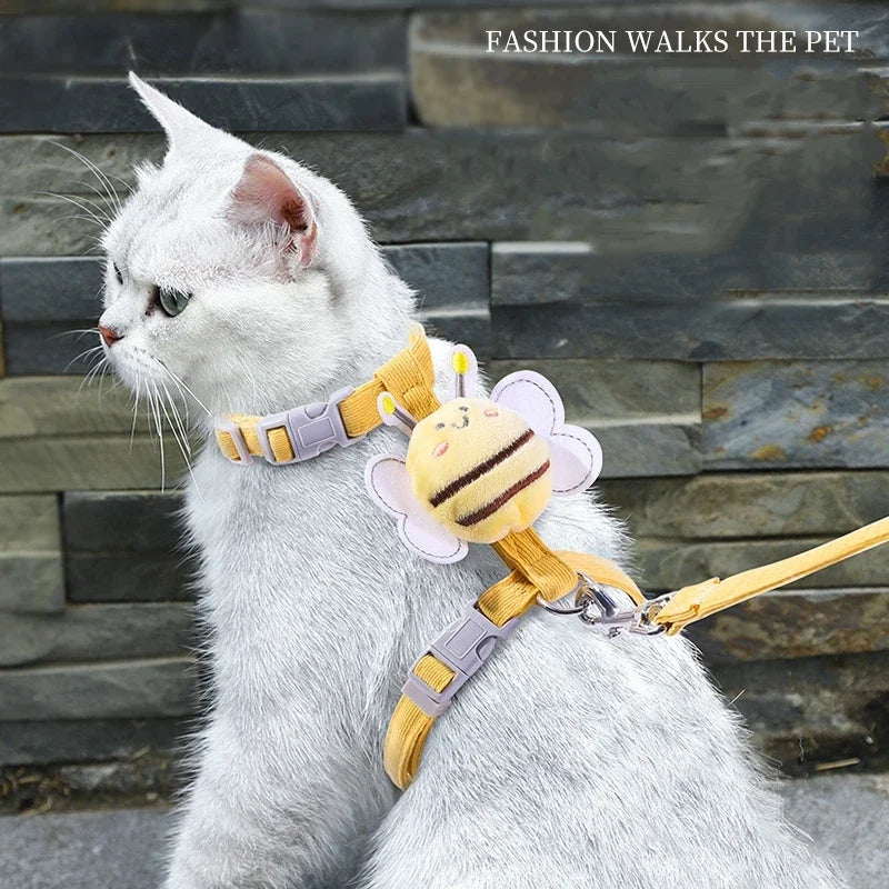 Cartoon Bee Cat Harness Leash Set | Adjustable Double Layer for Small Pets