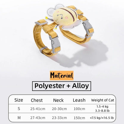 Cartoon Bee Cat Harness Leash Set | Adjustable Double Layer for Small Pets