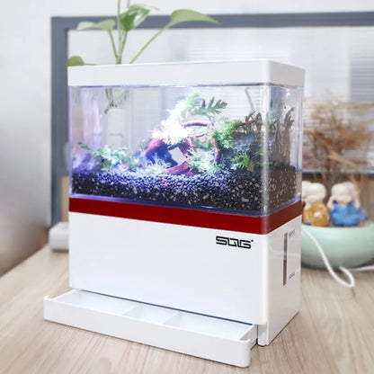 Self-Circulating Mini Fish Tank | Eco-Friendly Desktop Aquarium with Charging Filter