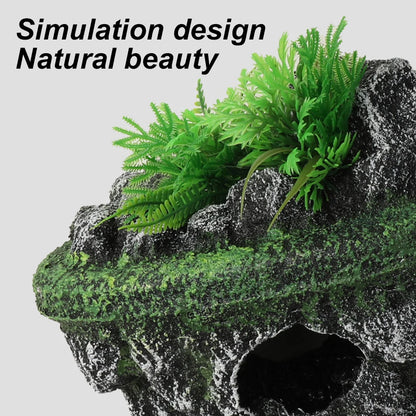 Suspended Island Fish Tank Decoration | Creative Floating Stone with Simulation Plants & Caverns