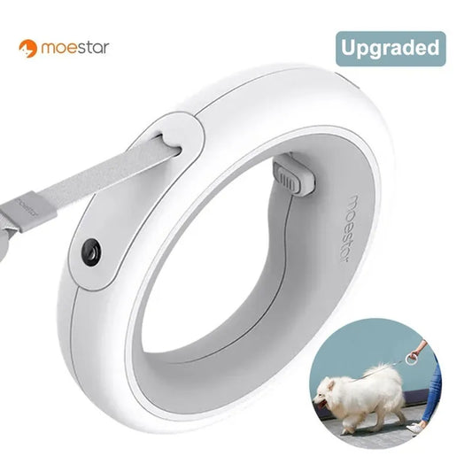 Moestar Retractable UFO Pet Leash | LED Light for Night Walks | Hands-Free Anti-Shock Design in Gray