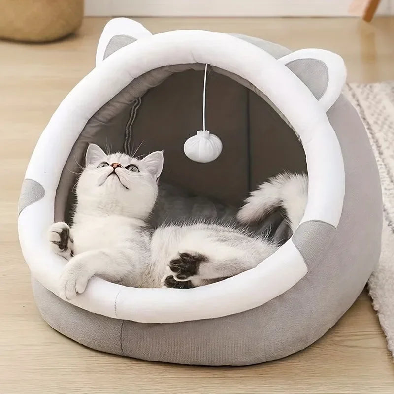 Cozy Cartoon Cat Cave Bed | Keep Your Kitten Warm and Snug in This Cute Pet House!