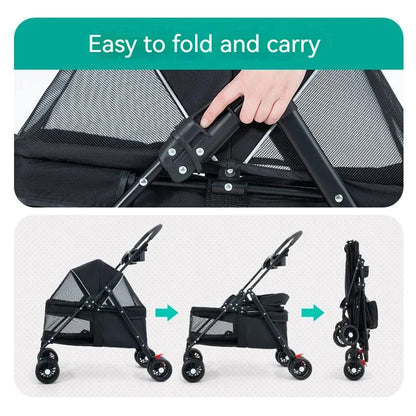 Lightweight Folding Pet Stroller | Breathable Outdoor Travel Carrying Bag for Small Dogs & Cats | Includes Meal Plate