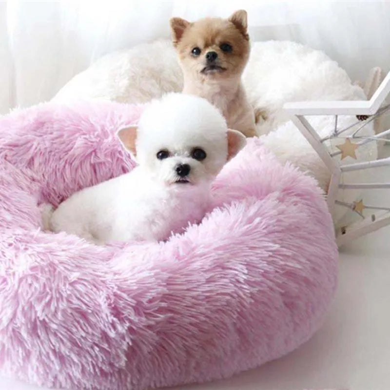 Round Long Plush Pet Bed | Comfortable Sleeping Nest for Dogs & Cats