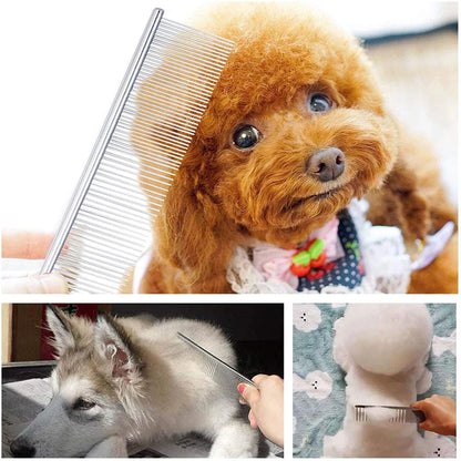 Stainless Steel Pet Dematting Comb | Grooming Tool for Dogs and Cats - Gently Removes Loose Undercoat and Fleas